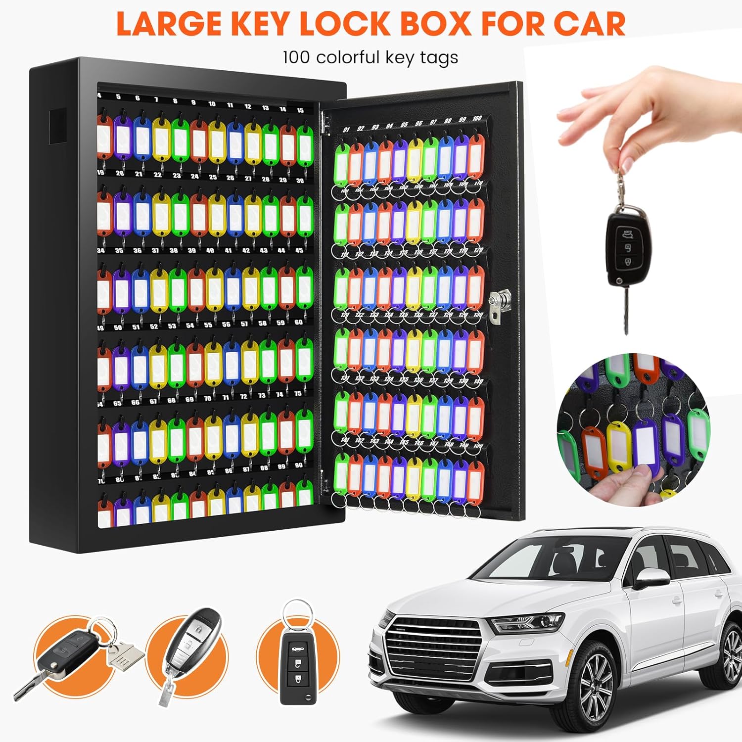 150 Keys Cabinet Organizer Wall Mount, Heavy Duty Key Lock Box with Key Hooks & 150 Tags Key Labels, Security Lockbox for Valets, Hotels, Car, Office Key Management & Storage
