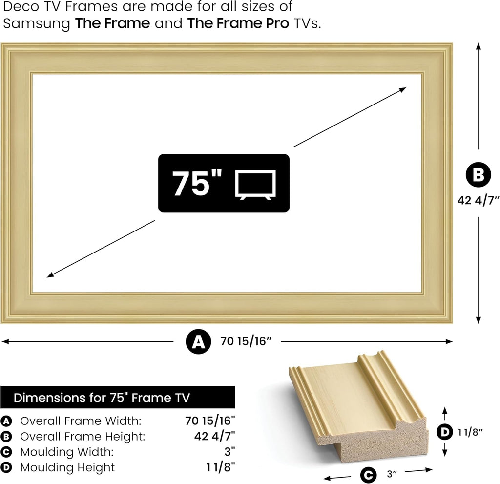 Antique White 75" Premiere Deco TV Frame - Compatible ONLY with Samsung The Frame TV and Pro TVs (Fits 2021-2025, LS03A, LS03B,LS03C,LS03D,LS03FA,LS03FW)