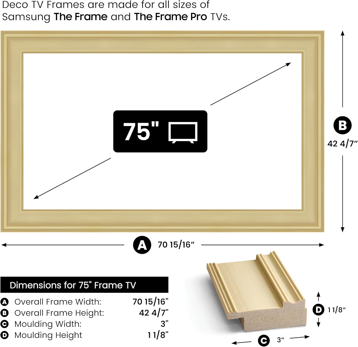 Antique White 75" Premiere Deco TV Frame - Compatible ONLY with Samsung The Frame TV and Pro TVs (Fits 2021-2025, LS03A, LS03B,LS03C,LS03D,LS03FA,LS03FW)