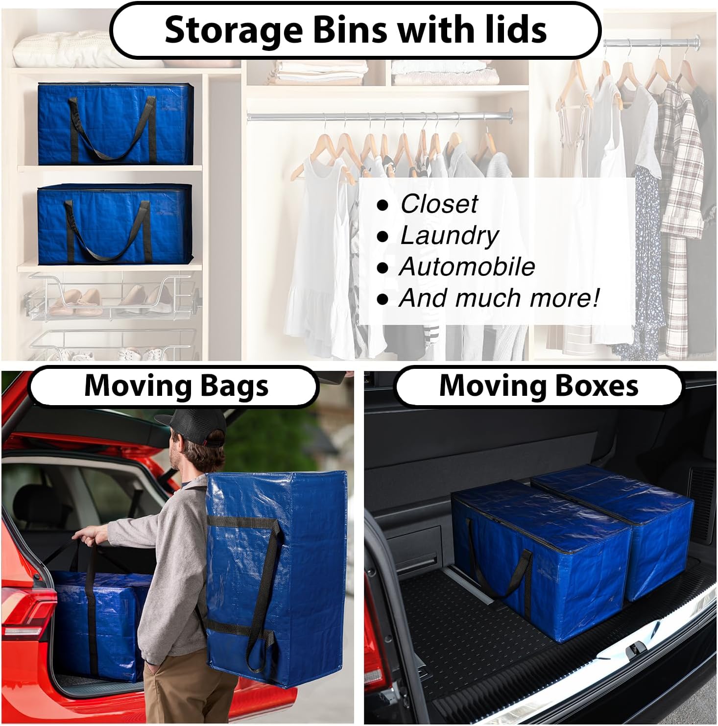 ClearSpace Heavy Duty Moving Bags or Storage Bag – Large Moving Boxes with Backpack Straps, Zippers & Handles – Perfect for Moving, College Dorm, Traveling, Camping, Christmas Decorations, 4 Pack