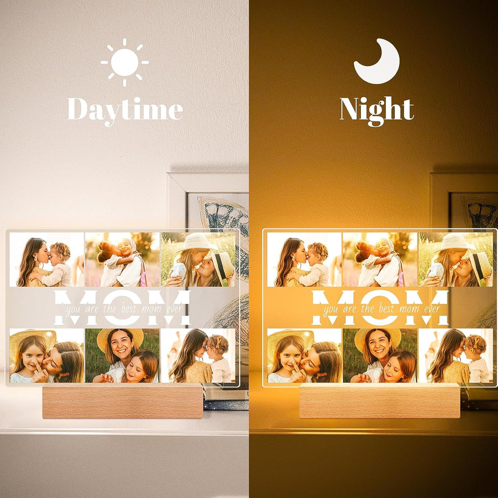 Personalized Gifts for Mom from Daughter Son, Custom Picture Frames with Photos, Customized Photo Frame with Night Light, Personalized Birthday Gifts for Mom Baby Kids Family