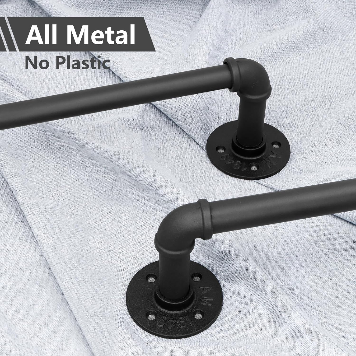 Refrze Industrial Blackout Curtain Rod, 34-48 Inch, 1 Inch Diameter, Heavy Duty, Adjustable, Wrap Around, Black