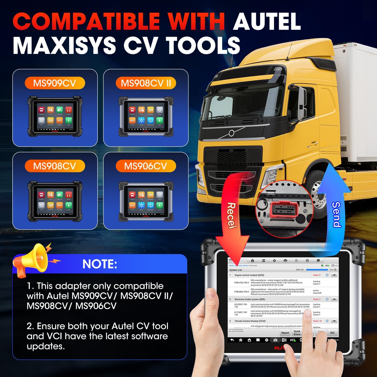 Autel Original MaxiSYS 8-Pin CV Adapter for Volvo, 8 Pins to OBD2 16 Pins for Volvo Off-Highway Cable Connector, Work w/Autel Heavy Duty Truck Scanner MS908CV MS908CV II MS909CV MS906CV MaxiFlash VCI