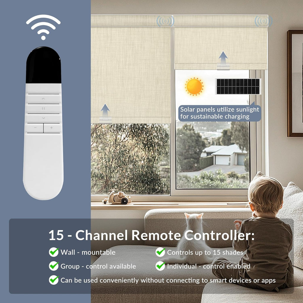 Boolegon Motorized Roller Blinds - 100% Blackout Smart Electric Shades with Remote, Compatible with Alexa/Google Home/HomeKit via Hub, Easy Install for Home Office, Beige, Custom Size.