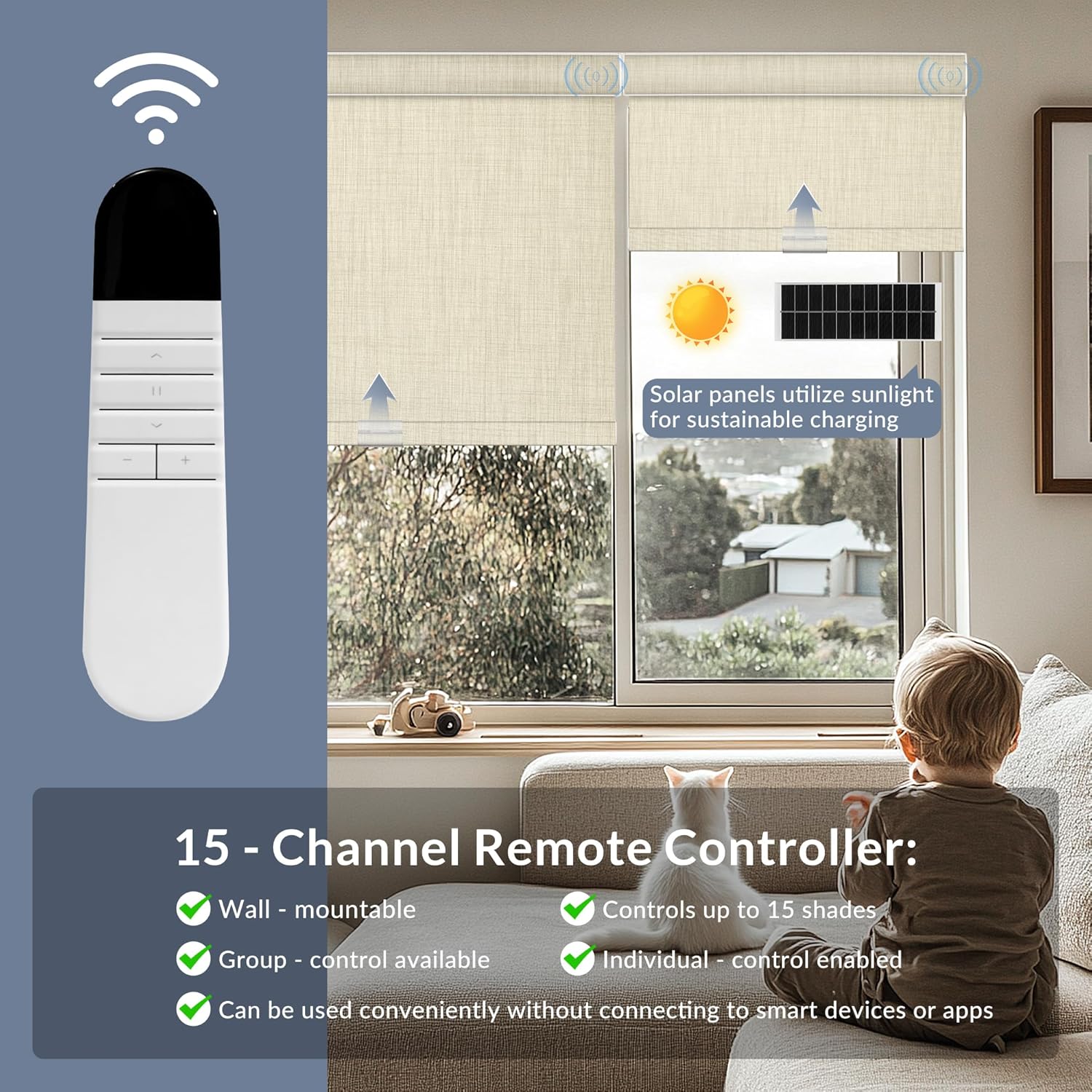 Boolegon Motorized Roller Blinds - 100% Blackout Smart Electric Shades with Remote, Compatible with Alexa/Google Home/HomeKit via Hub, Easy Install for Home Office, Beige, Custom Size.