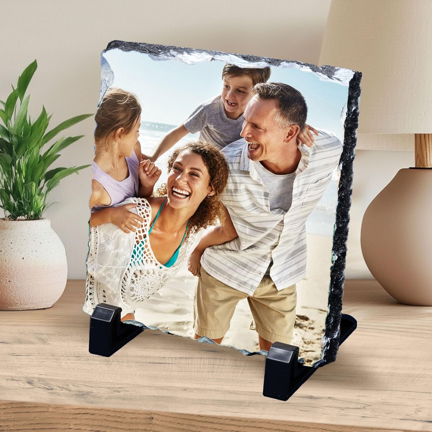 ArtPix 3D Christmas Personalized Slate Plate, Customized Xmas Photo Print Stone, Custom Picture Gift for Wife, Women, Family, Her, Him, Rock Slate Plaque Frame (Large)