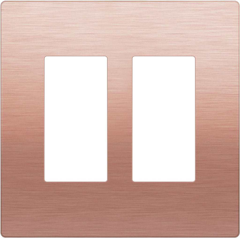 LIDER Double Decorator Metal Wall Plate, Temperature and Impact Resistant, 201 Stainless Steel, Screwless Cover, Modern Upgrade, Mid-Size 2-Gang 4.88” x 4.92”, Brushed Rose Gold, LSMWP-32M-BRG