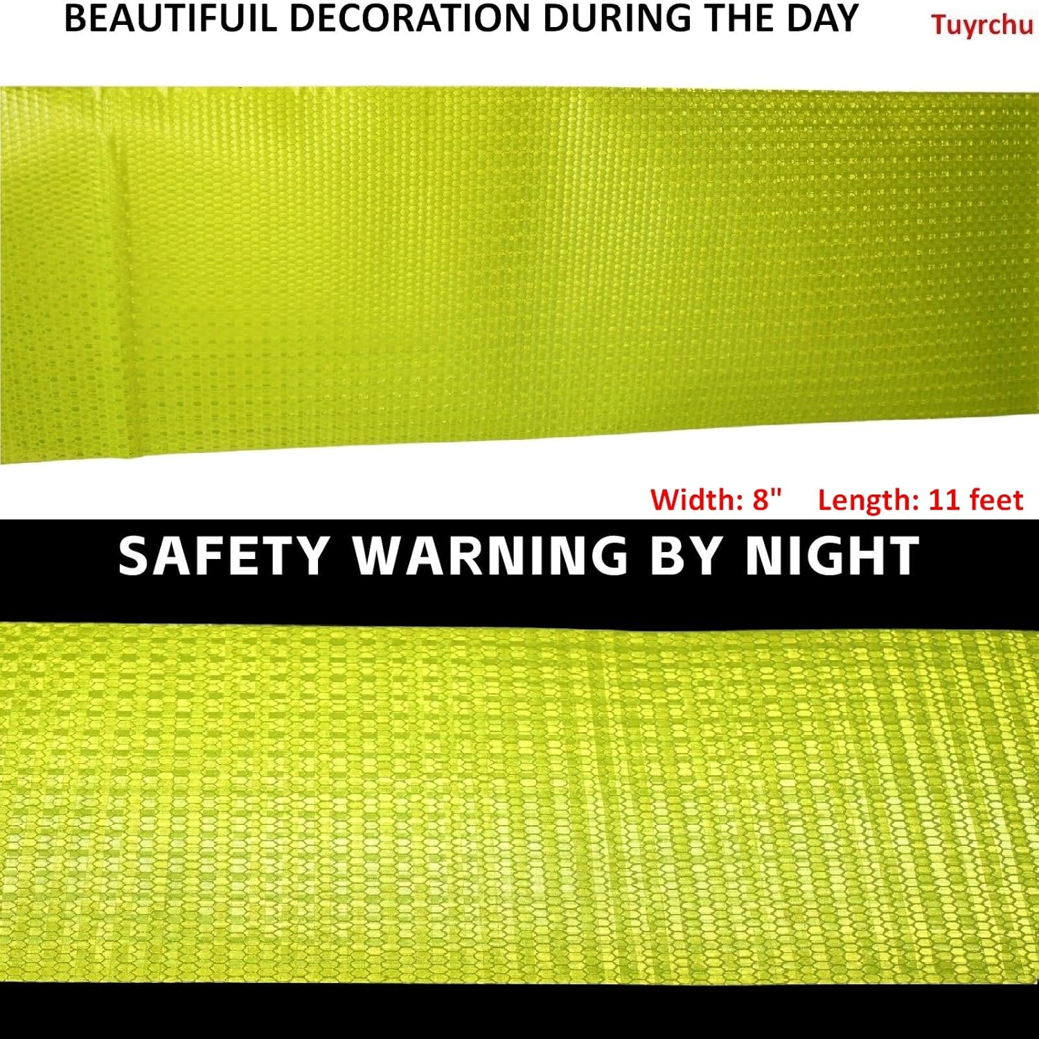 Fluorescent Yellow Reflective Tape 12 inch, Outdoor Waterproof High Visibility Warning Safety Industrial Marking Tape (11 feet)