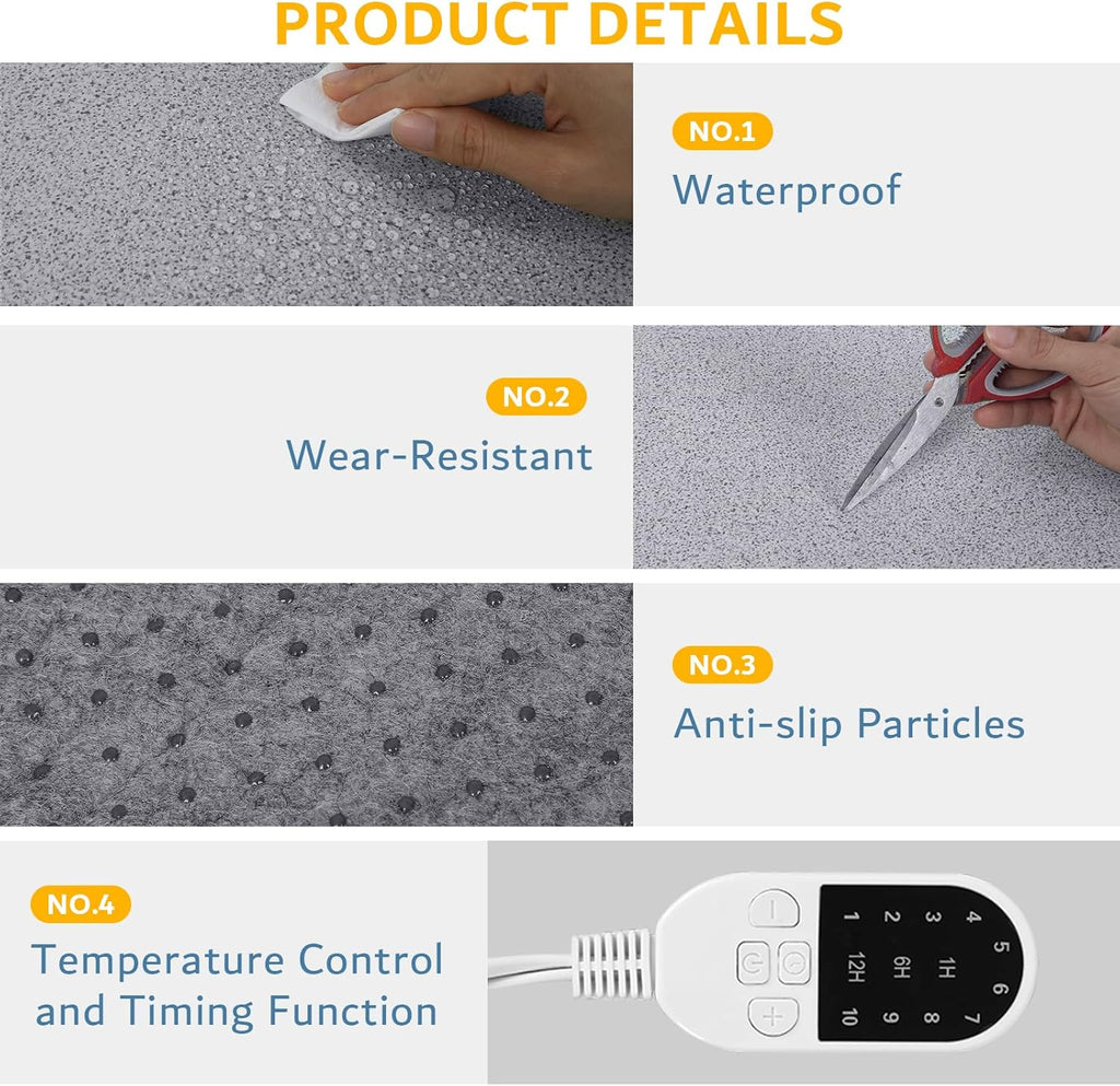 PVC 110V Heated Floor Mat Heater for Foot Warmer Under Desk 31.5 x 20 Inch Electric Heating Pad Energy Saving Carpet Pad Indoor Floor Heated Rug for Home Office Bathroom House Gray