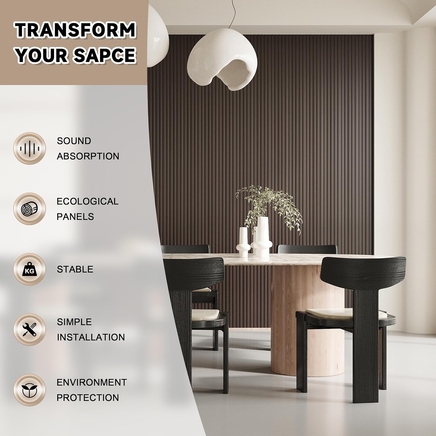 Slat Wall Paneling,8-Pack 3D WPC Wood Wall Panels,Acoustic Wall Panels for Interior Wall Decor,Living Room,Bedroom,Black Brown,95 x 6 in
