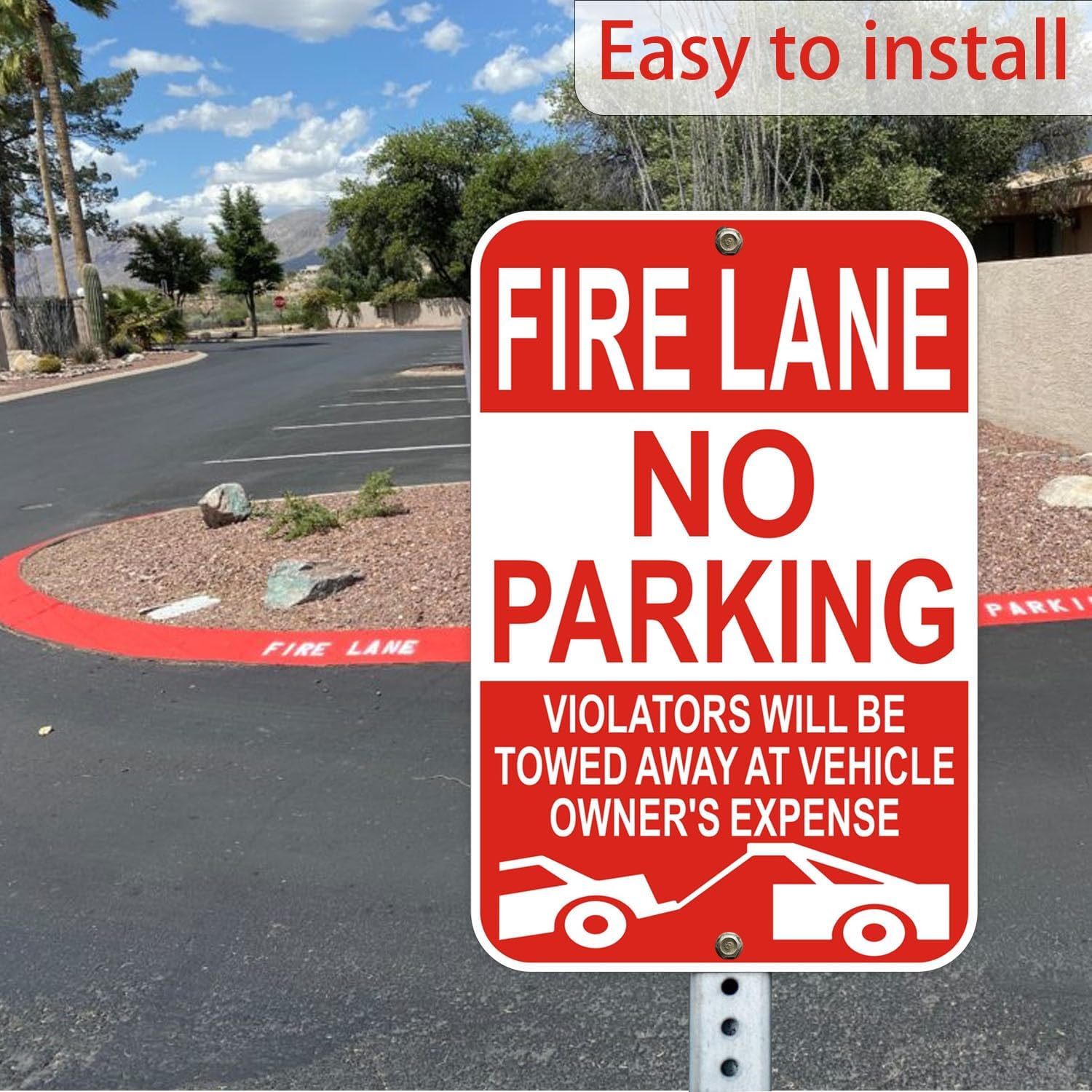 Fire Lane No Parking Sign, 12 x 18 Inches, Reflective, Weather-Resistant, Pack of 2