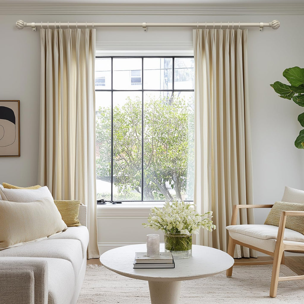 White Curtain Rods Set of 2 for Windows 66 to 120 Inch Long Window Curtain Rod 7/8" Diamete Heavy Duty Adjustable with Decorative Finials for Farmhouse Bedroom Living Room Kitchen Outdoor