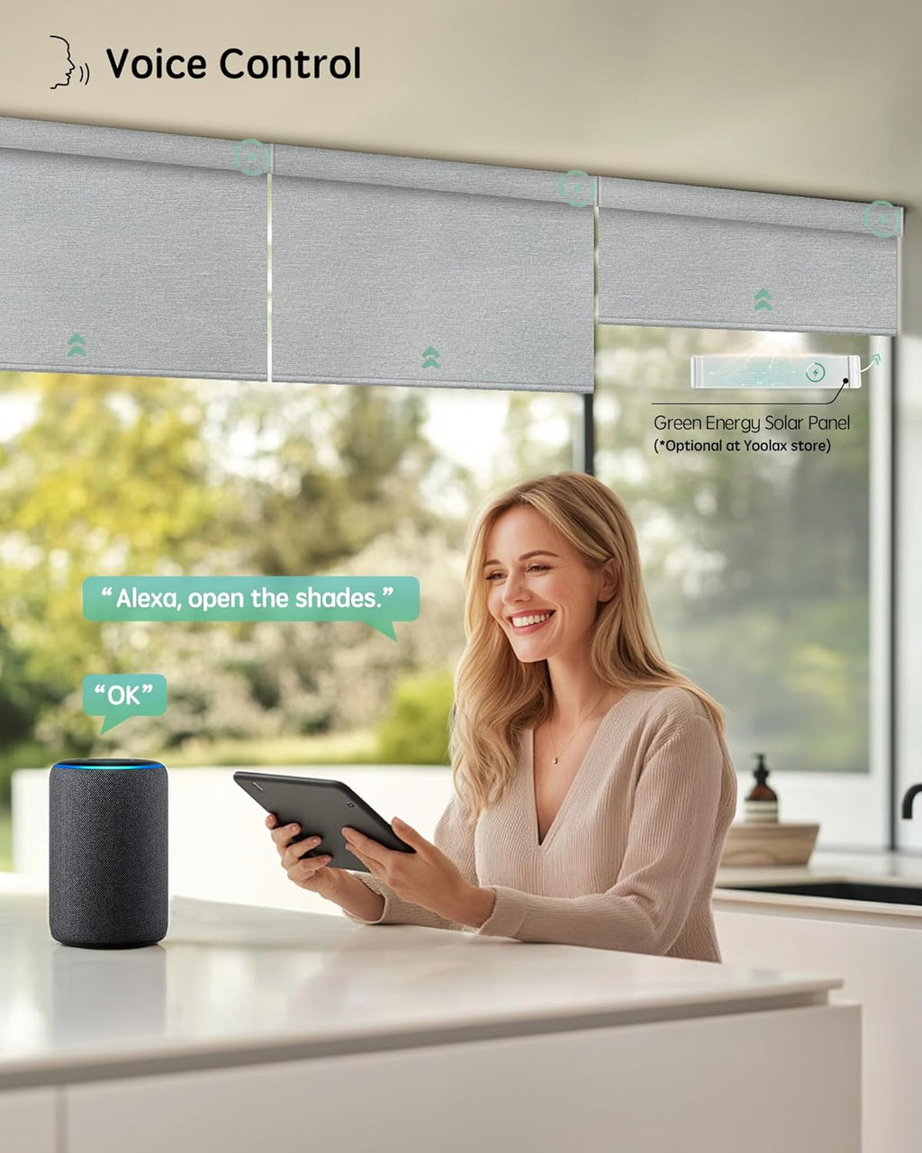 Yoolax Motorized Blinds with Remote, Smart Blinds for Windows Blackout Automatic Shades Compatible with Alexa Remote Control Roller Window Shades with Valance, Custom Size (V-Shimmer Light Jade)