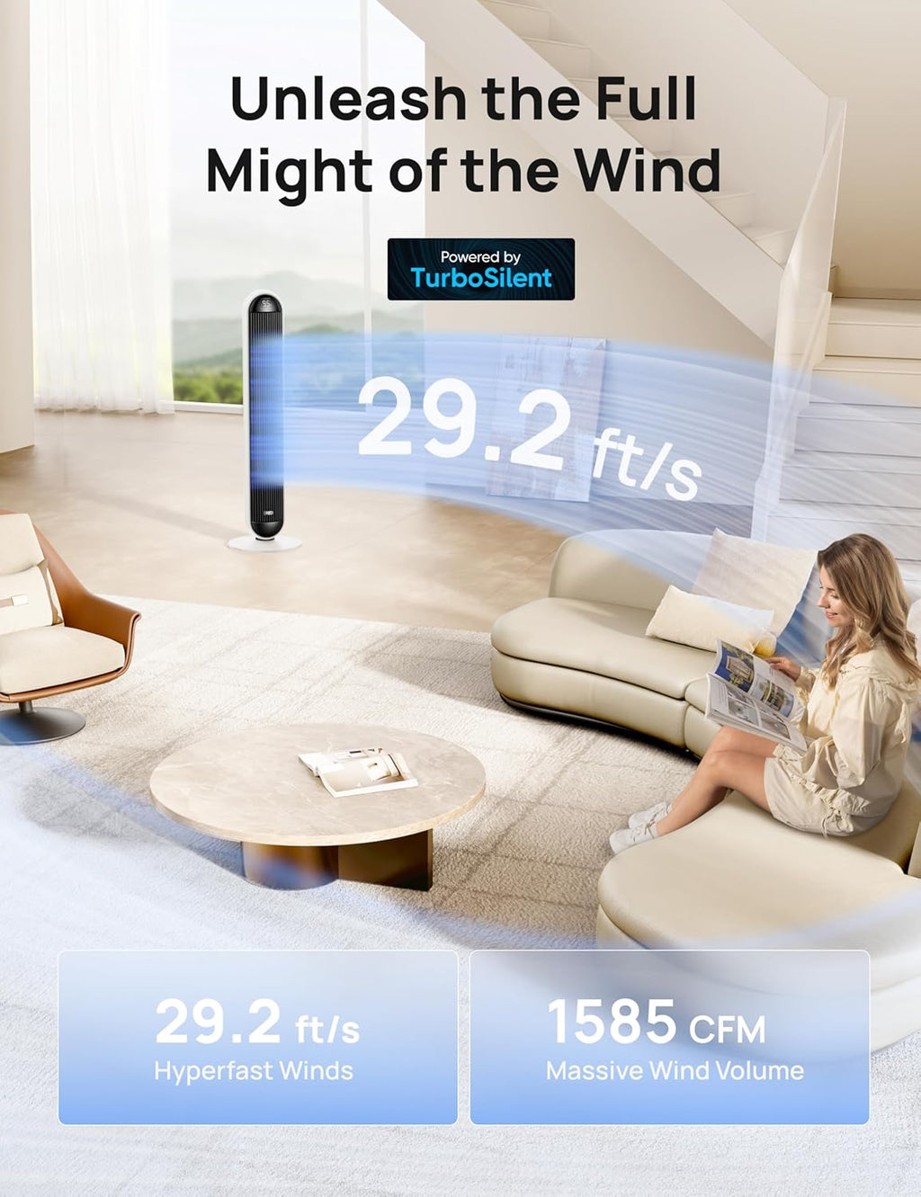 Dreo Tower Fan and Heater Combo, 29.2ft/s Standing Fans for Bedroom, 17 Levels, 6 Modes, 120° Oscillation, 42 Inch, 12H Timer, 25dB Quiet, with Remote, for Office, Large Room, White