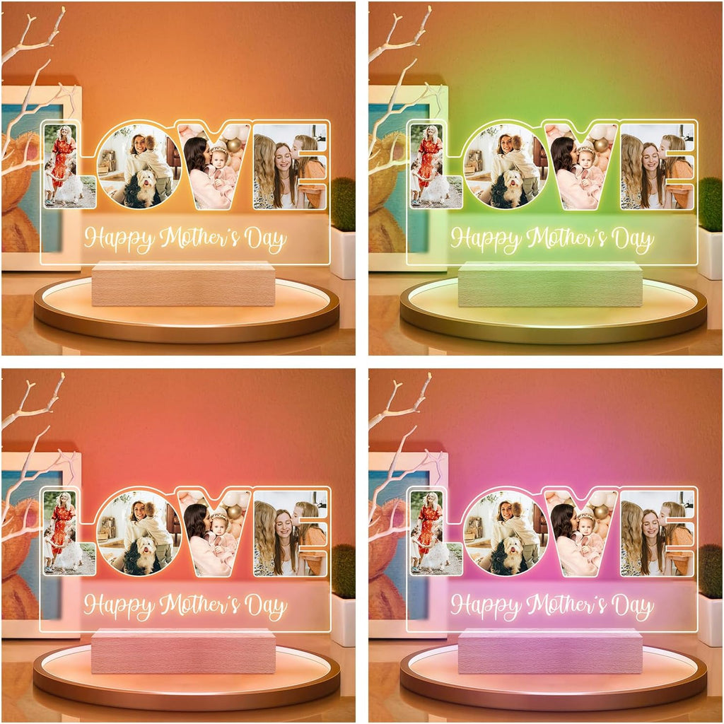 Custom Picture Frame with Photo, Custom Photo Frame with Night Light, Customized Picture Frames, Personalized Valentines Day Gifts for Mom Baby Kid Family