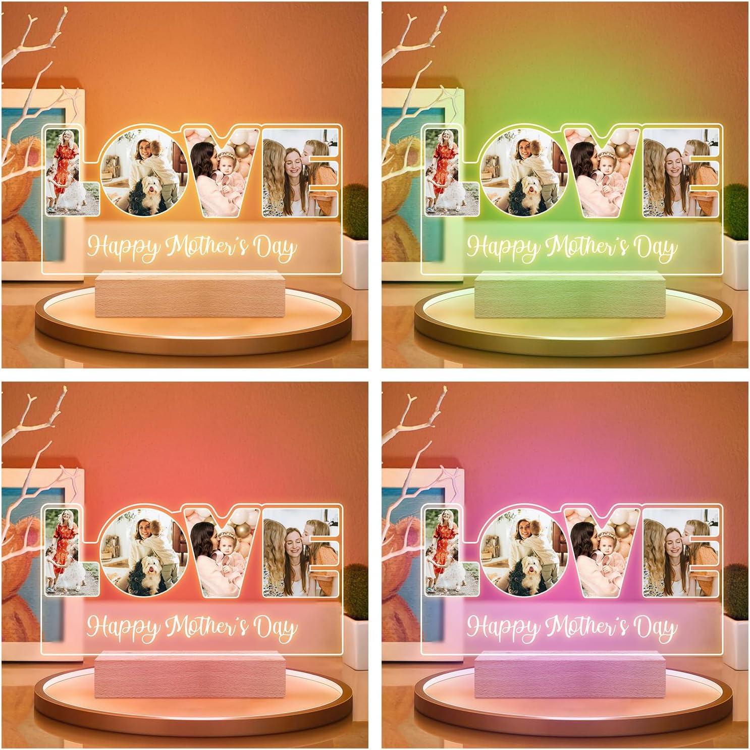 Custom Picture Frame with Photo, Custom Photo Frame with Night Light, Customized Picture Frames, Personalized Valentines Day Gifts for Mom Baby Kid Family