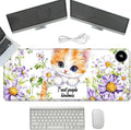 Heated Mouse Pad with 3 Temperature Settings(104°F–122°F),Large 31.5x13 Inch PU Leather Heated Desk Mat,Waterproof Warming Pad for Office,Gaming & Cold Hands Relief,Cute Cat Flower