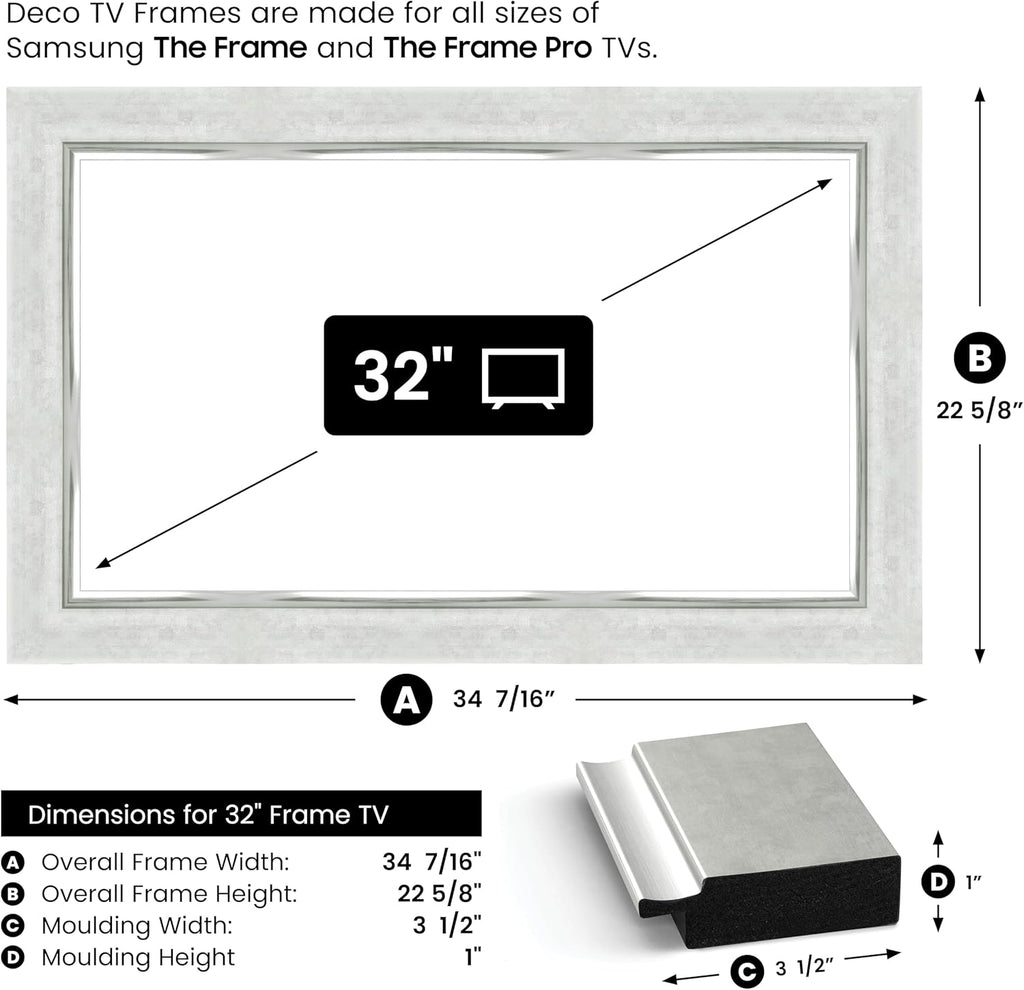 Contemporary Silver 32" Premiere Deco TV Frame - Compatible ONLY with Samsung The Frame TVs (Fits 2021-2025, LS03A, LS03B, LS03C, LS03D, LS03FA)