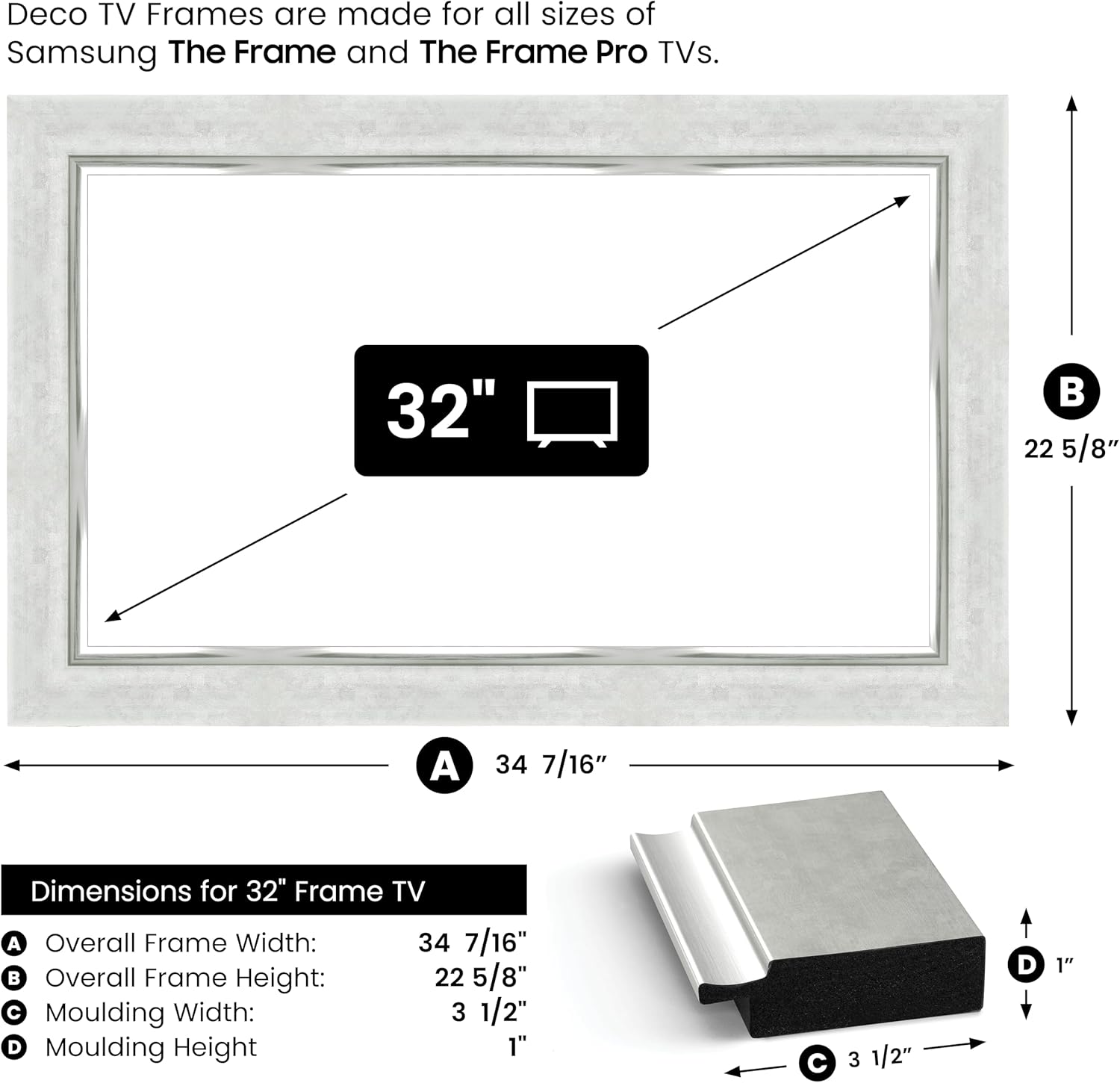 Contemporary Silver 32" Premiere Deco TV Frame - Compatible ONLY with Samsung The Frame TVs (Fits 2021-2025, LS03A, LS03B, LS03C, LS03D, LS03FA)