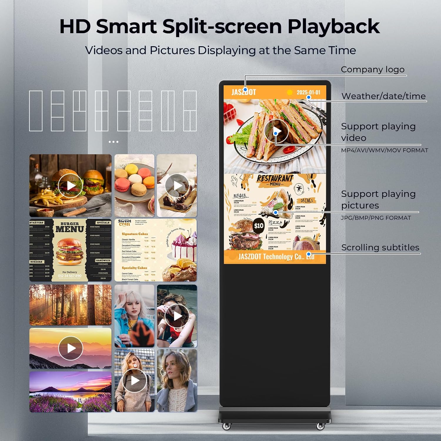 32/43/55/65 Inch Digital Signage Display, LCD Screen Advertising Display Kiosk Interactive Totem Floor Standing Auto AD Player with USB/HDMI/WiFi Android OS (55'' Non-Touch)