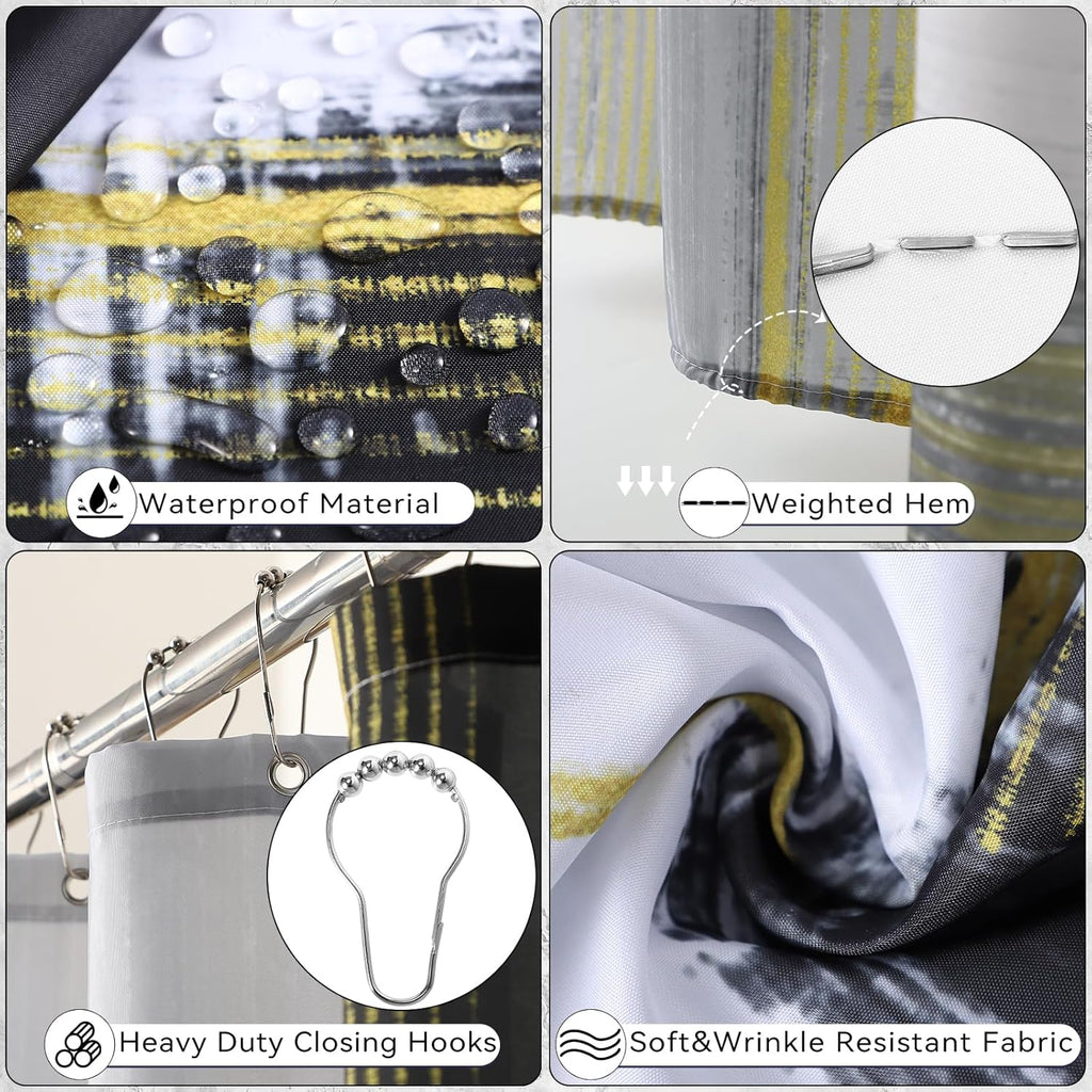Bathroom Set - Black Bathroom Accessories Set, Bathroom Sets with Shower Curtain and Rugs, Black Shower Curtain Set with Bathroom Trash Can, Soap Dispenser, Soap Dish for Home Decor