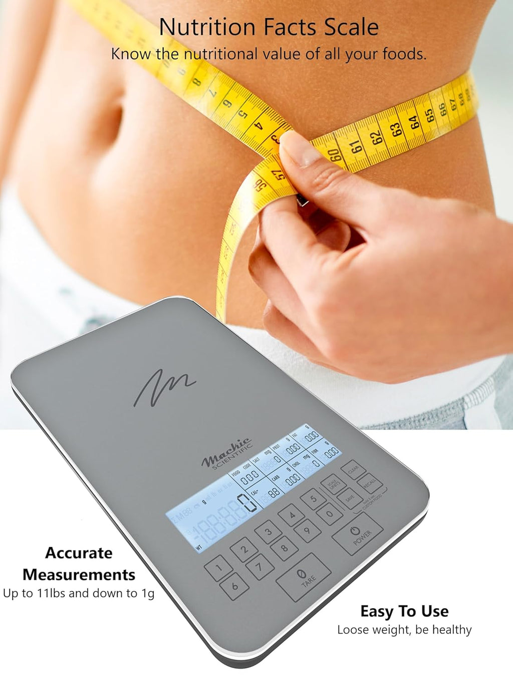 Nutrition Scale by NutraTrack™ with Food Grade Glass, Perfect for Calorie Counting, Meal Prep, and Weight Loss (Pearl Silver)