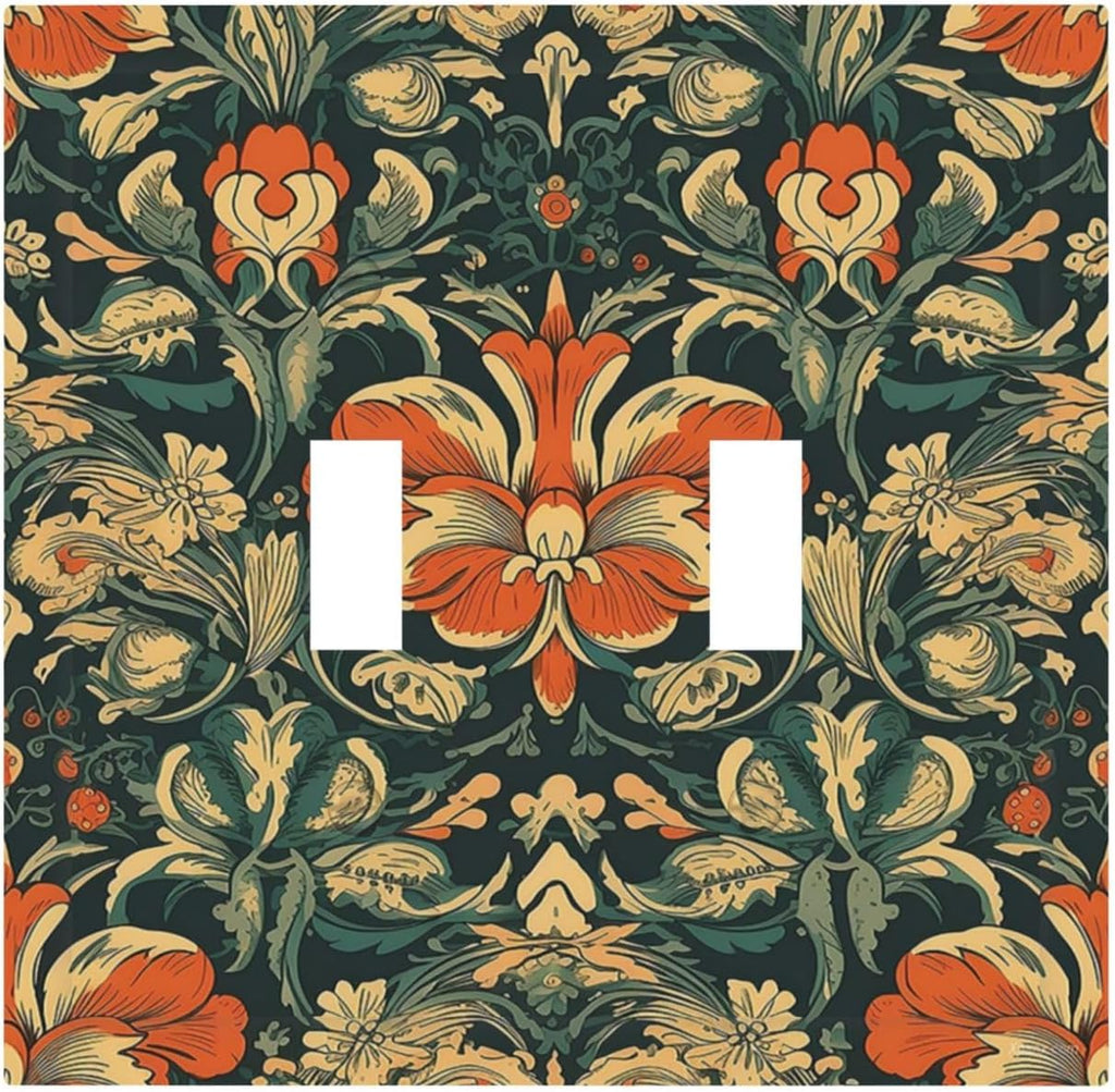 Decorative Switch Plates William Morris Abstract Floral Plant Pattern Orangeyellowgreen 2 Gang Double Toggle Outlet Light Switch Cover Wall Plate Electrical Faceplate for Bedroom living Room