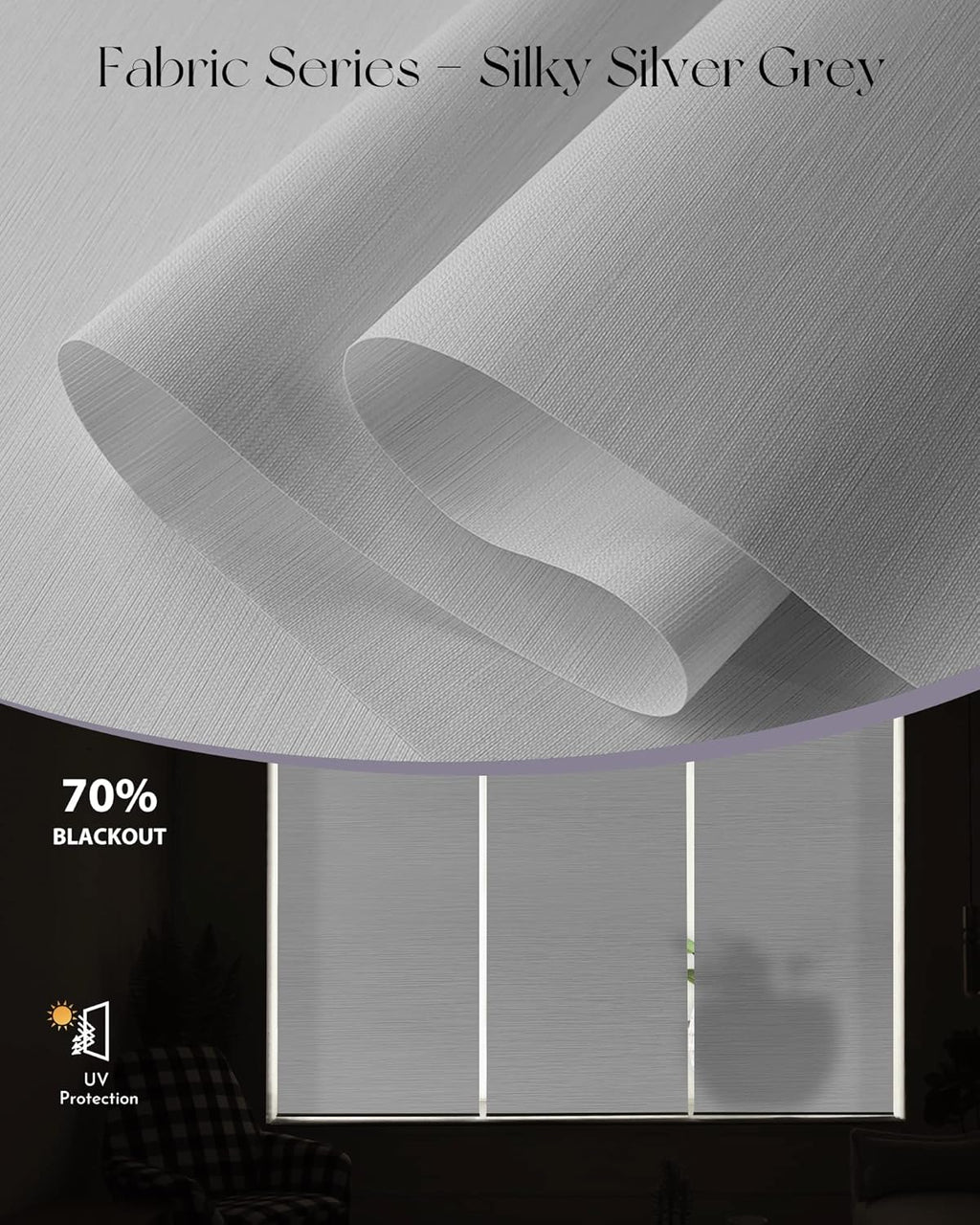 Graywind Motorized Silky Light Filtering Shades Compatible with Alexa Google Hardwired WiFi Smart Half Shading Remote Control Automated Blinds Electric Window Shades, Custom Size (Silky Silver Grey)