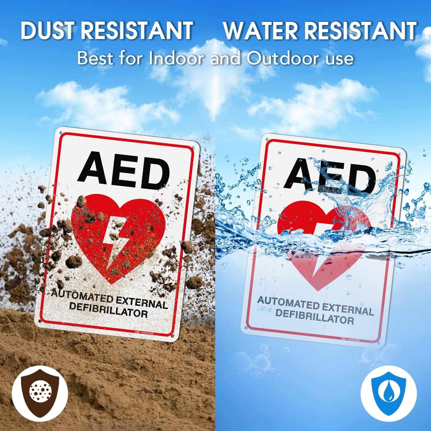 T&R AED Sign - 2 Pack - 10 x 7 Inches Rust Free .040 Aluminum -Reflective, UV Protected, Waterproof, Weatherproof and Fade Resistant - 4 Pre-drilled Holes