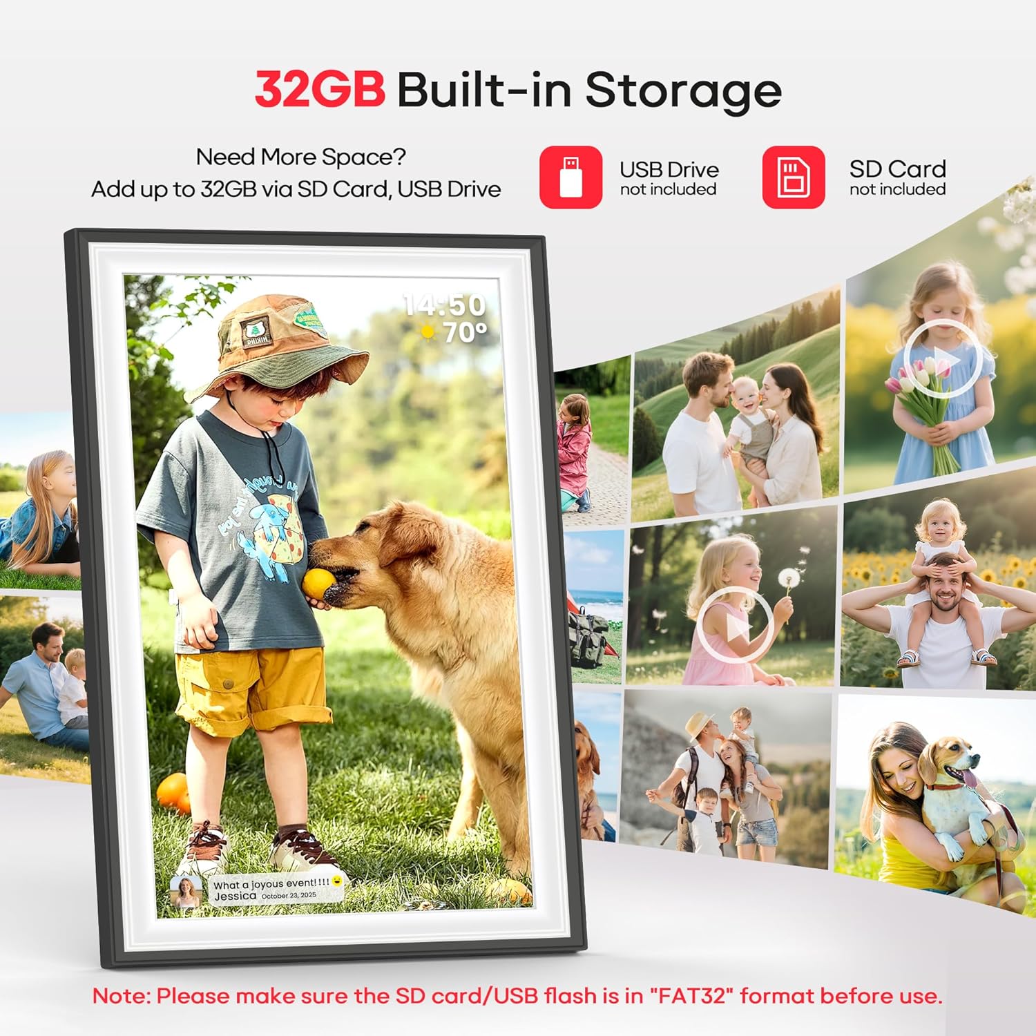 Frameo 10.1" WiFi Digital Picture Frame with 32GB Memory, 1280 x 800 IPS HD Touch Screen Electronic Photo Frame, Auto-Rotate, Slideshow, Wall Mountable, Share Photos/Video Remotely Anywhere