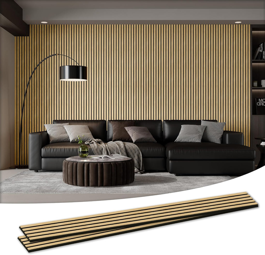Wood Salt Acoustic Wall Panels, 2 Piece 94" x 23.6" x 0.8" Soundproof Wooden Wall Panels, 3D Fluted Sound Absorbing Panel, Rustic Oak