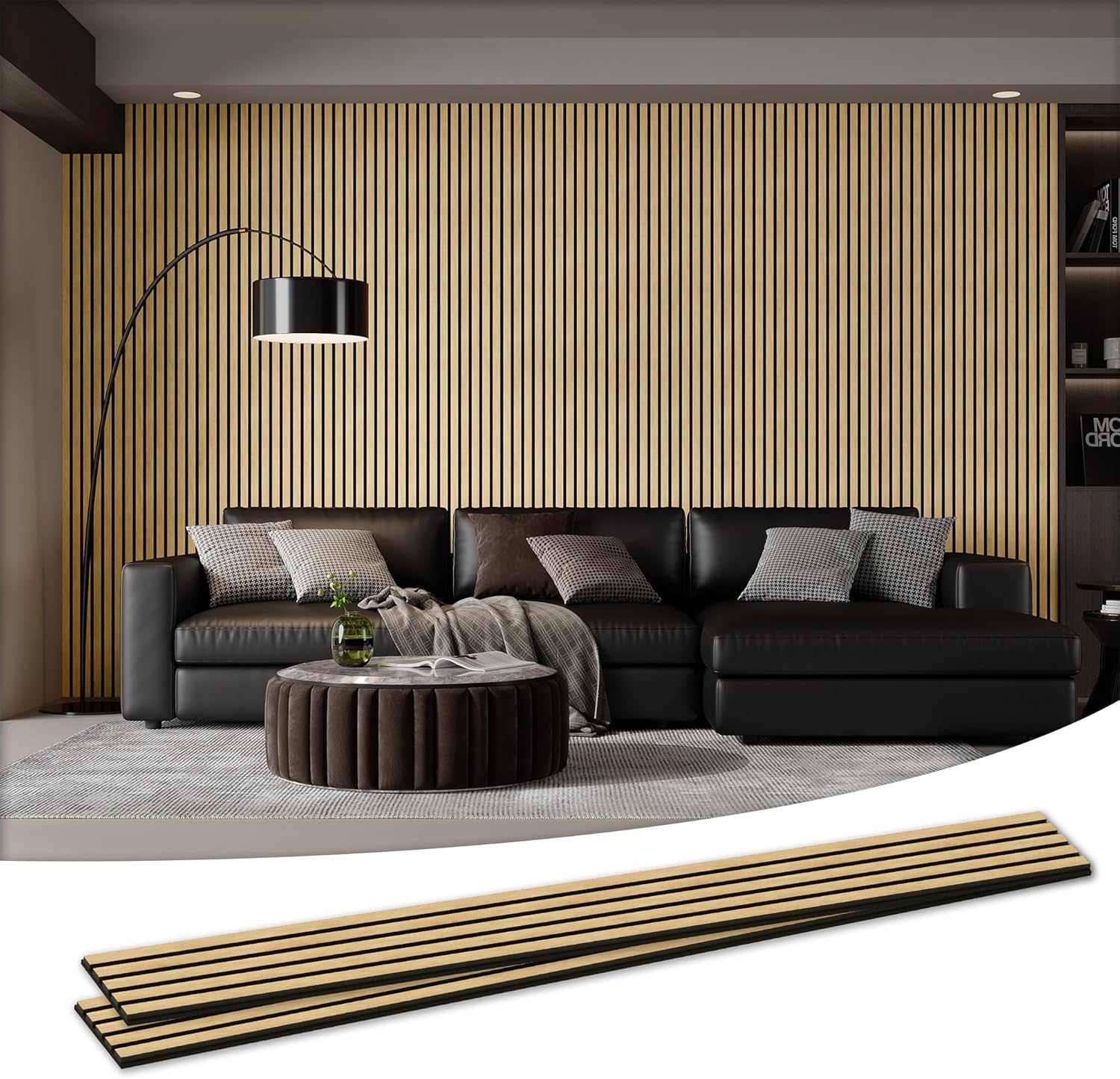 Wood Salt Acoustic Wall Panels, 2 Piece 94" x 23.6" x 0.8" Soundproof Wooden Wall Panels, 3D Fluted Sound Absorbing Panel, Rustic Oak