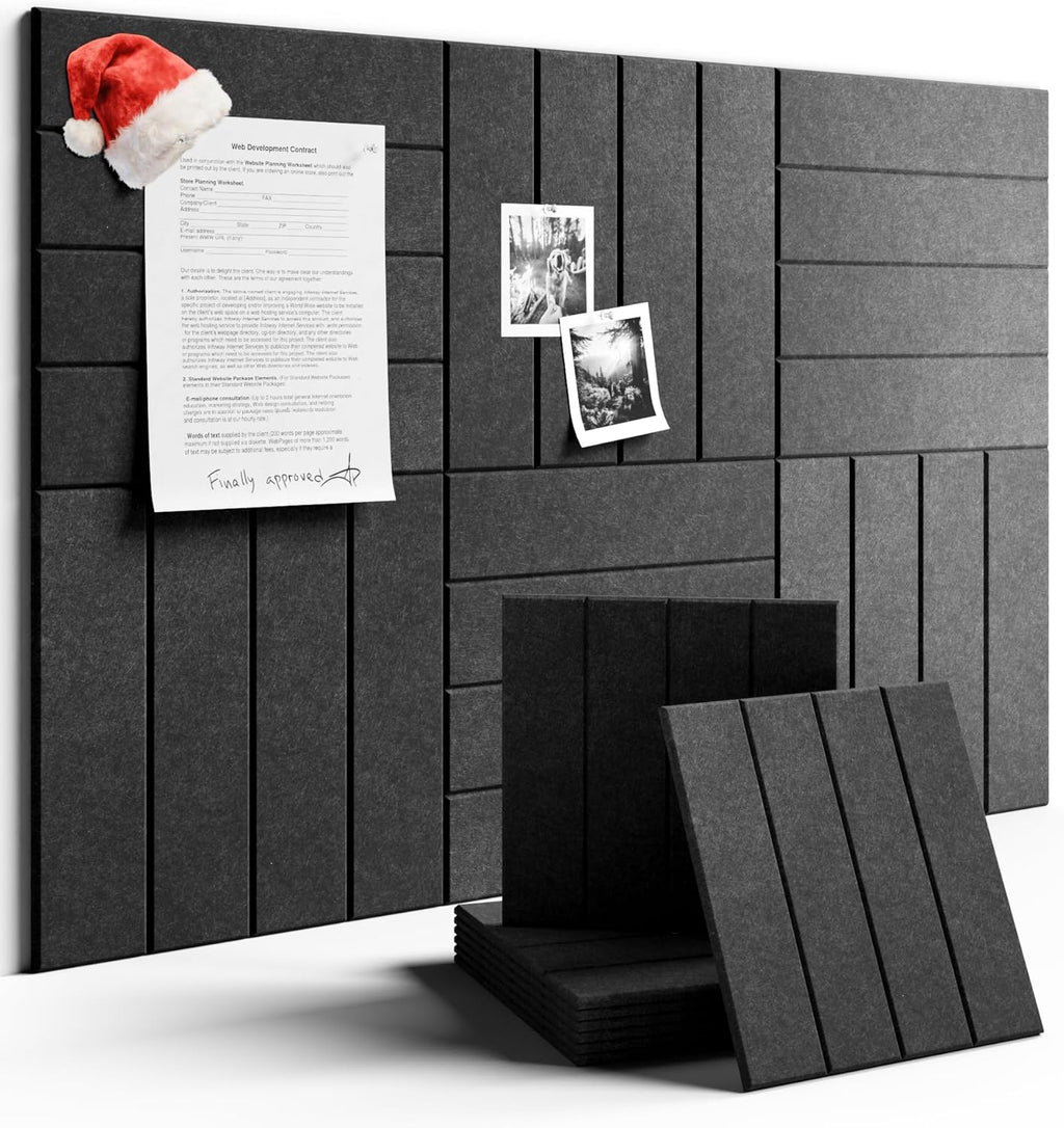 Felt Bulletin Board Tiles Large 36" x 24"Cork Board Alternative-6 Pack with 40 Adhesive Tabs, Thick Slat Wall Panels for Office Decor, Push Pin Board Wall Organizer Alternative-Charcoal Gray