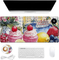 Heated Mouse Pad 31.5x13 in 3-Temp Fast Heating Desk Mat with Auto Timer Warmer for Hands Wrist Pain Relief Waterproof Keyboard Mat for Office, Gaming, Home, Sweet Treats Garden