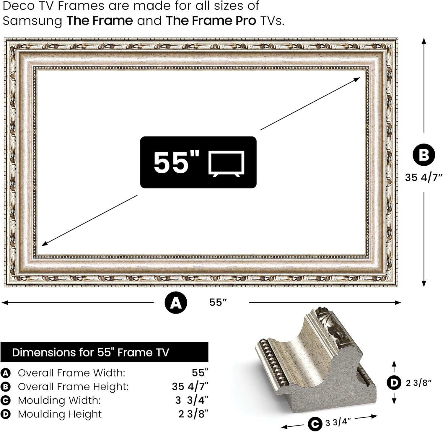 Ornate Silver 55" Premiere Deco TV Frame - Compatible ONLY with Samsung The Frame TVs (Fits 2021-2025, LS03A, LS03B, LS03C, LS03D, LS03FA)