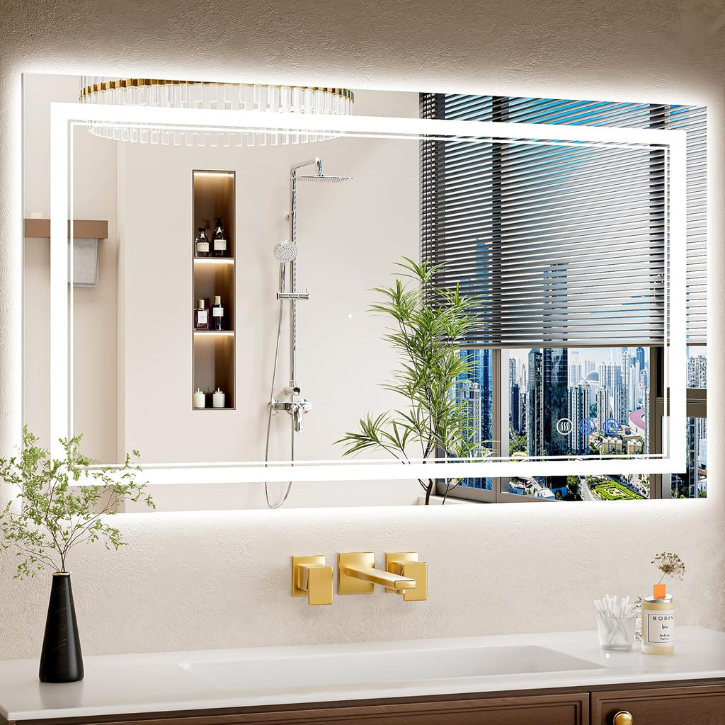 24"x42" LED Bathroom Mirror with Lights, Anti-Fog, Backlit + Front Lit, Dimmable, Led Vanity Mirror for Wall, Lighted Bathroom Mirror, 3 Colors, Shatter-Proof Tempered Glass