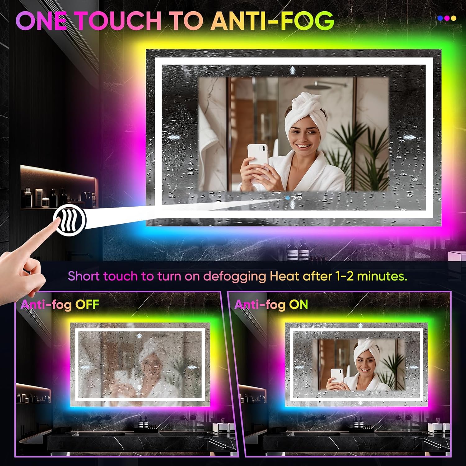 LED Bathroom Mirror, 30"x55" with Frontlit and Backlit Anti-Fog Mirror with Lights LED Vanity Mirror for Bathroom 11 Colors Temperature & Dimmable Bathroom Mirror with HD Tempered Glass