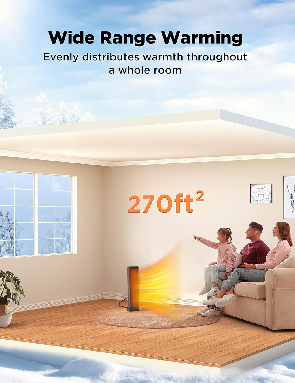 Pelonis 1500W Tower Space Heater for Indoor use in with Oscillation, Remote Control, Programmable Thermostat, Timer, Touch Screen, Tip-over Switch and Overheat Safety Protection, Black PTH21ERLBB