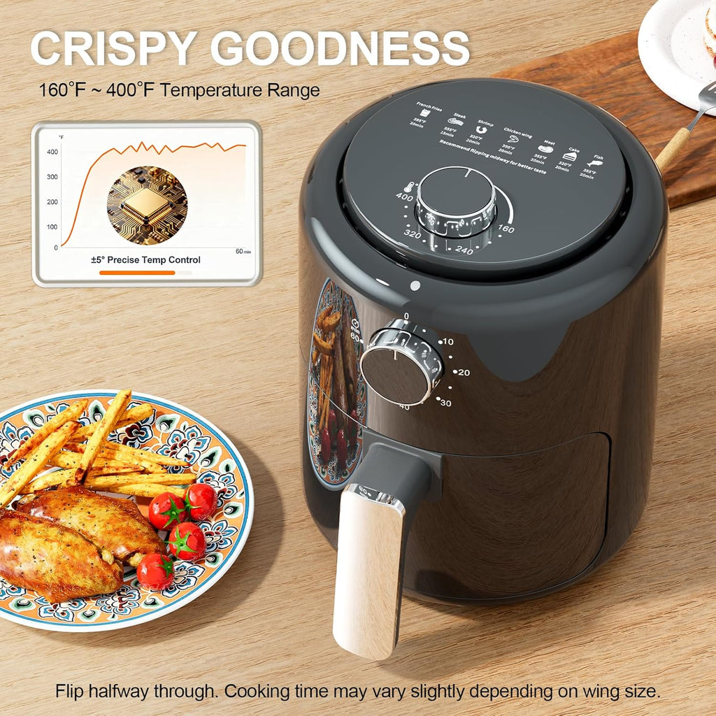 Compact Air Fryer Small 2QT, 4-in-1 Small Mini Airfryer, Bake, Roast, Reheat, 98% Less Oil, Adjustable Temperature Control w/ 60min Timer, Quiet, Nonstick & Dishwasher Safe Basket, BPA-Free, Black