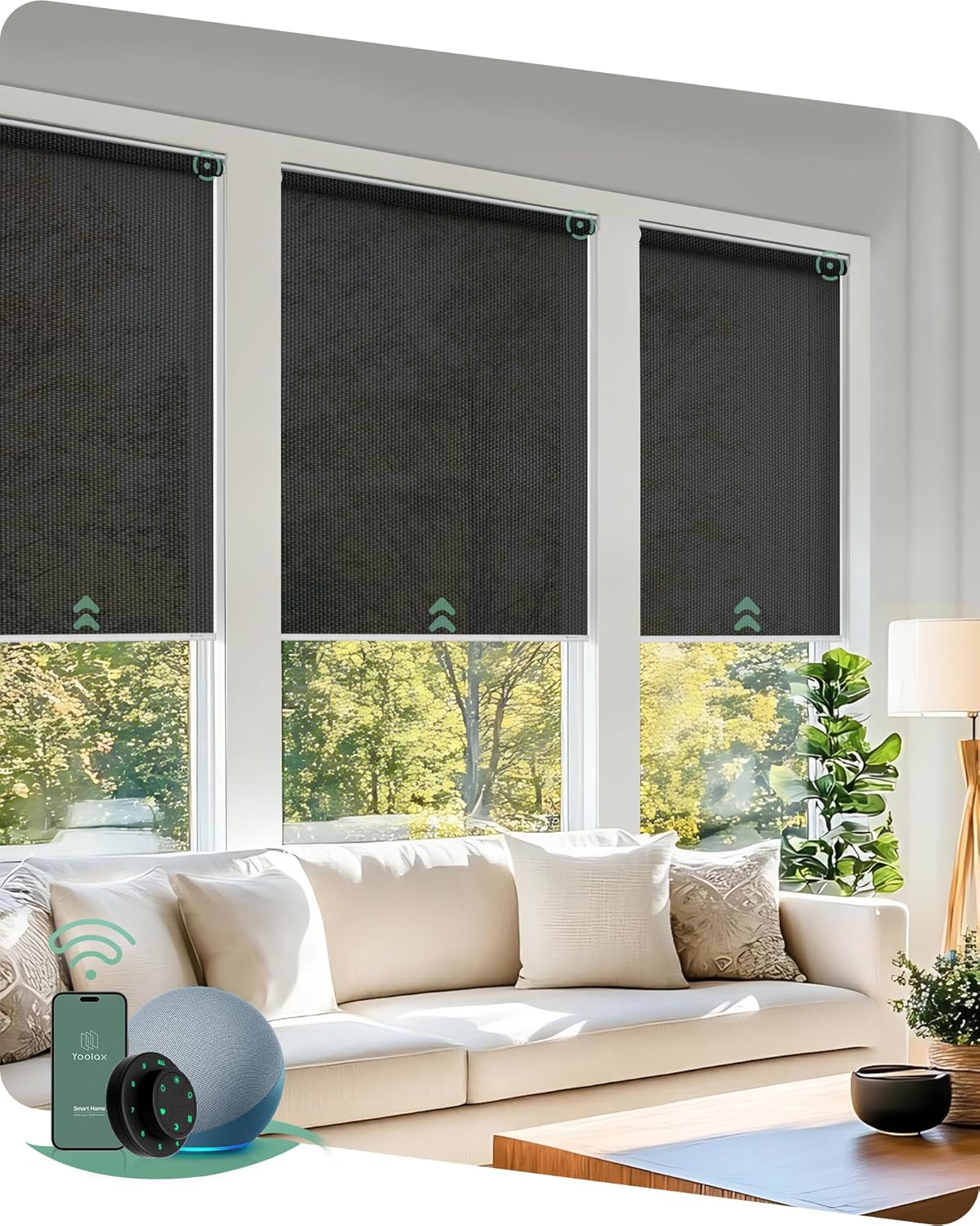 Yoolax Motorized Solar Shades, Flame Resistat Smart Blinds for Windows Motorized Roller Shades, Motorized Blinds Compatible with Alexa Custom Size (Solar-5% Openness Black)
