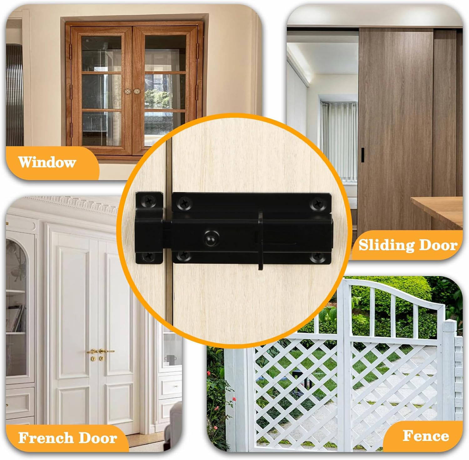 Alise Slide Bolt Gate Latch,Spring-Automatic Barrel Bolts Latches Safety Door Lock,Gate Hardware for Inside Door Fence Toilet Barn Pet Doors,Stainless Steel Black Bolt Latches,MS3000-B