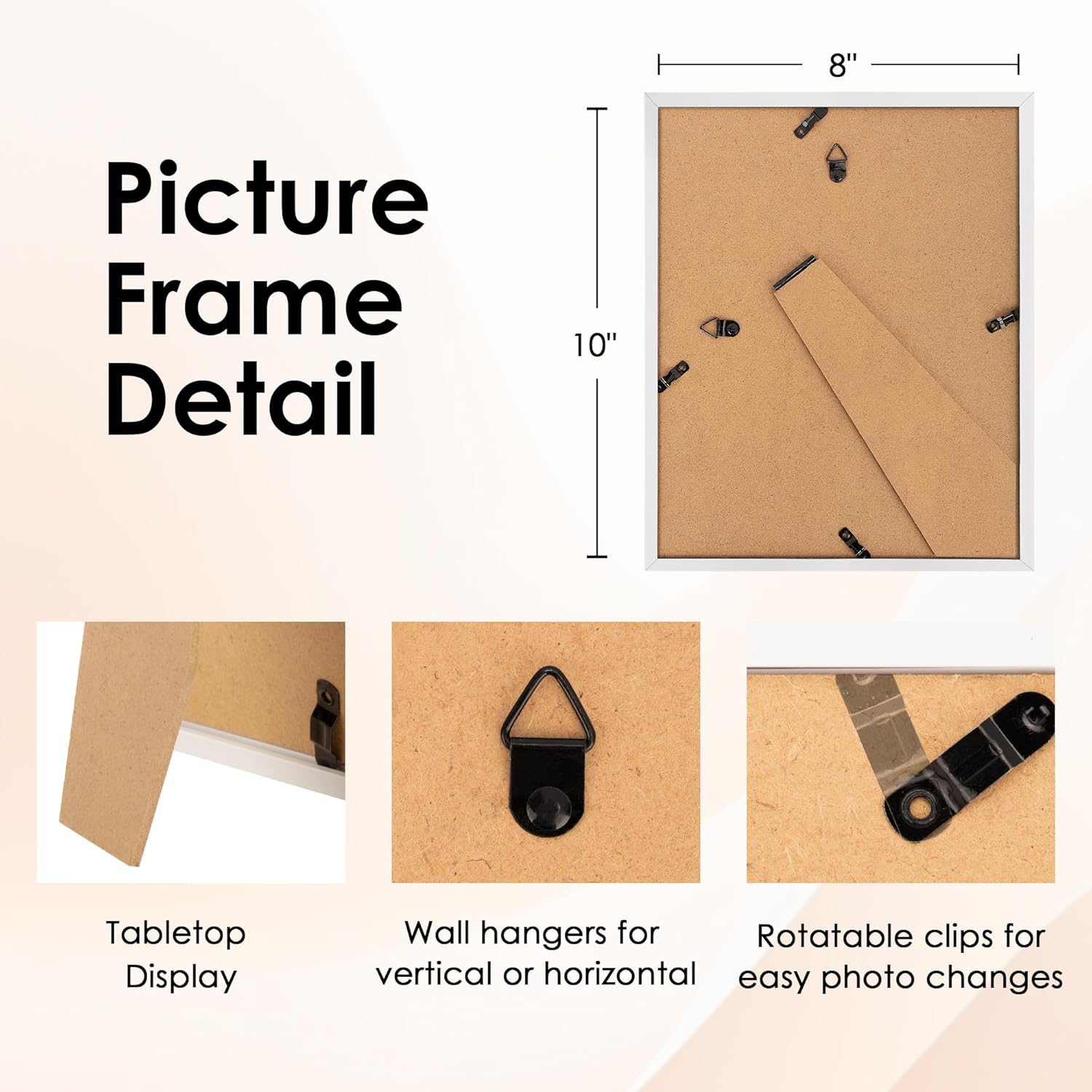 FIXSMITH 8x10 Picture Frame Set of 6, White Photo Frames Bulk with HD Plexiglass, Display Pictures 5x7 with Mat or 8x10 Without Mat, Multi Picture Frames Collage for Tabletop or Wall Display