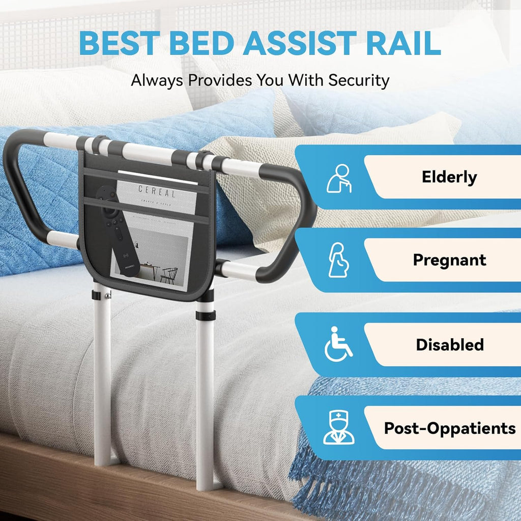 Bed Rails for Elderly Adults Safety - ASTM F3186-17 Certified 400lbs Capacity Adjustable Bed Assist Rail with Non-Slip Handles & Storage Bag, Fits Twin/Full/Queen/King Beds