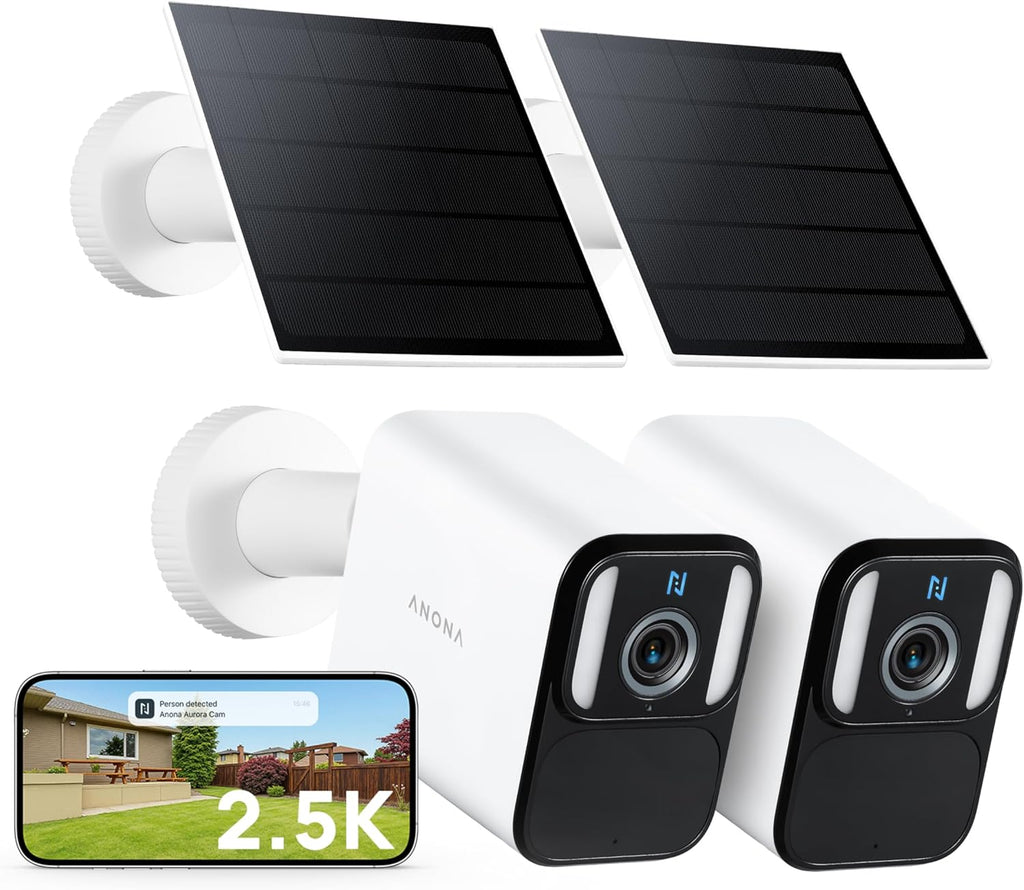 Anona Lucio 2.5K Security Camera Outdoor Battery Wireless with Solar Powered, Color Night Vision & 138° FOV, Multi-Object Detection, No Hub Needed, Two-Way Audio, IP67, 2 Pack