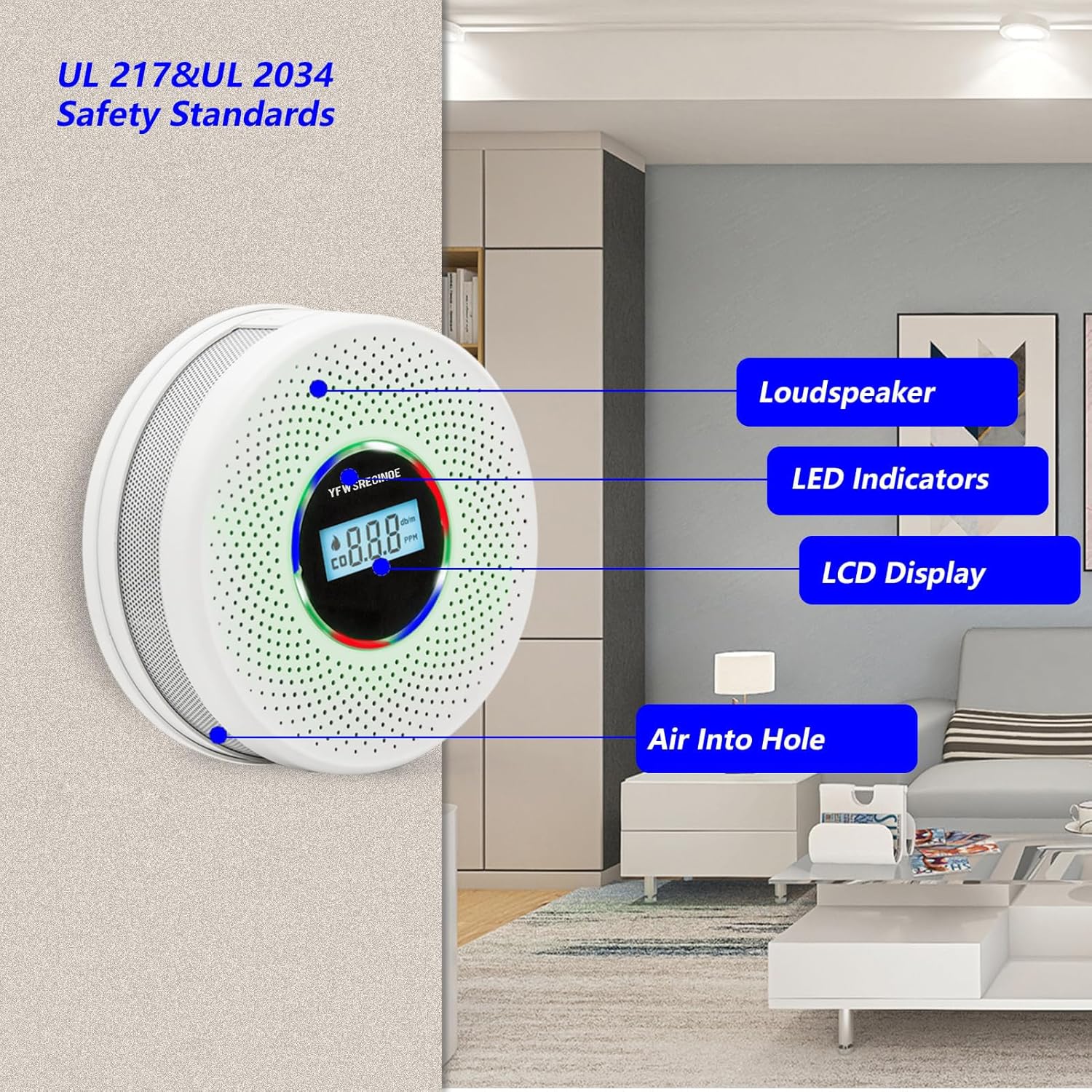 2 Pack Upgraded Combination Smoke and Carbon Monoxide Alarm Detector, Dual Sensor Smoke Alarm&Carbon Monoxide Detector (Includes Battery)
