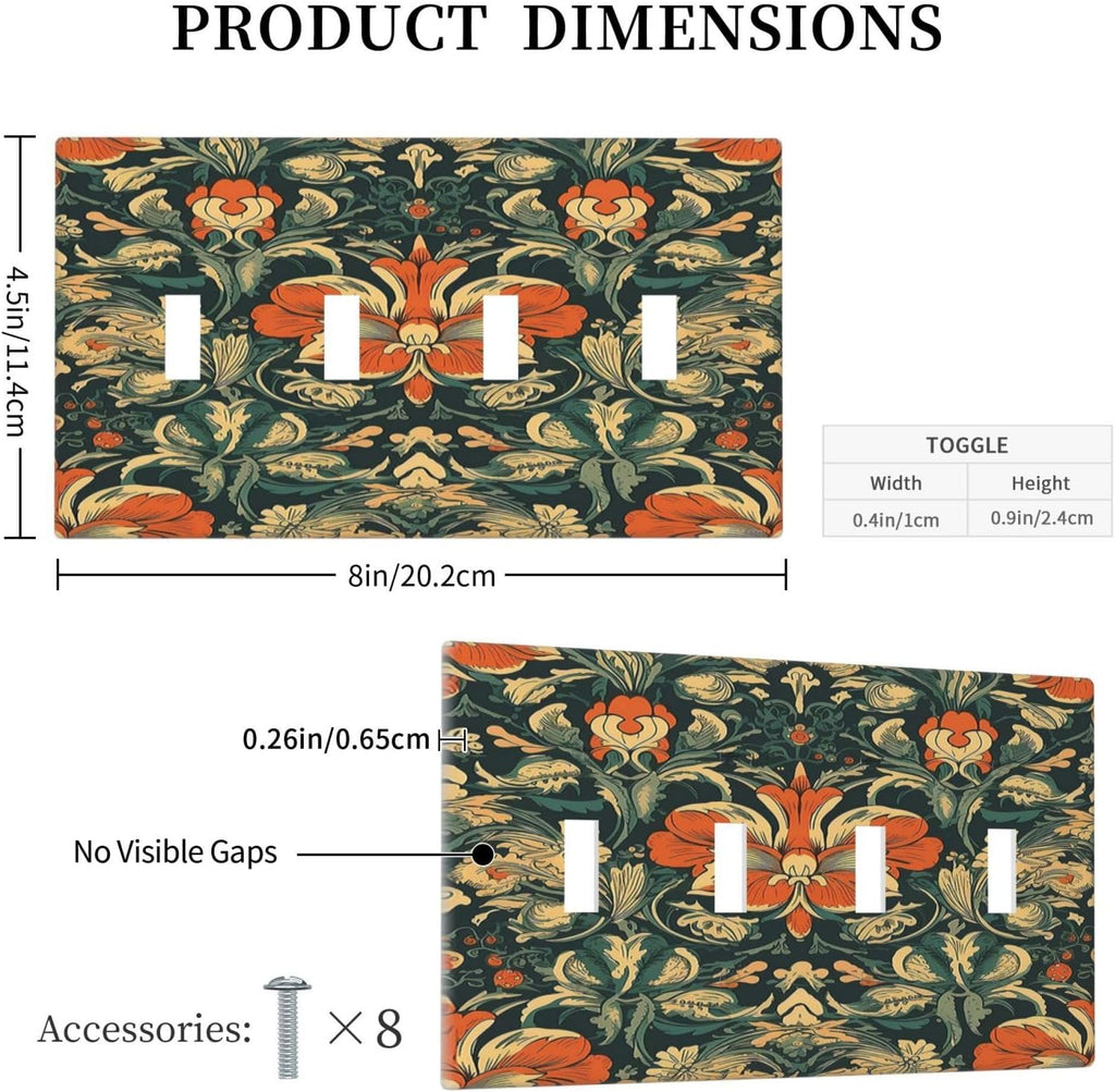 Light Switch Covers William Morris Abstract Floral Plant Pattern Orangeyellowgreen Quad Toggle Electrical Faceplate 4 Gang Wall Plate Decorative Switch Plates for Bedroom living Room Decor