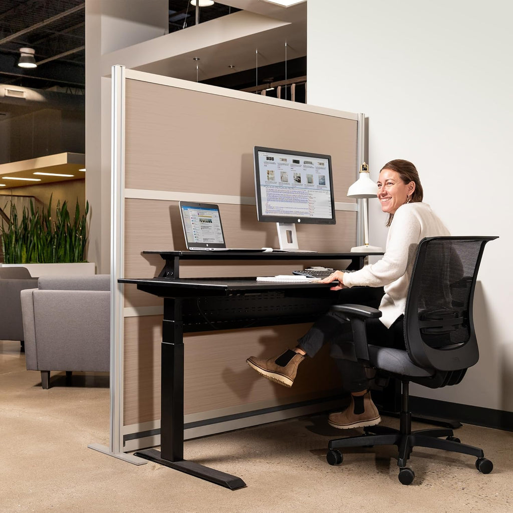 Stand Up Desk Store Oakwood Aesthetic Modular Walls | Room Divider Wall with Durable Woodgrain-Inspired Finish | Modular Office Partition Wall for Offices, Classrooms, and Coworking 70" W x 70" H