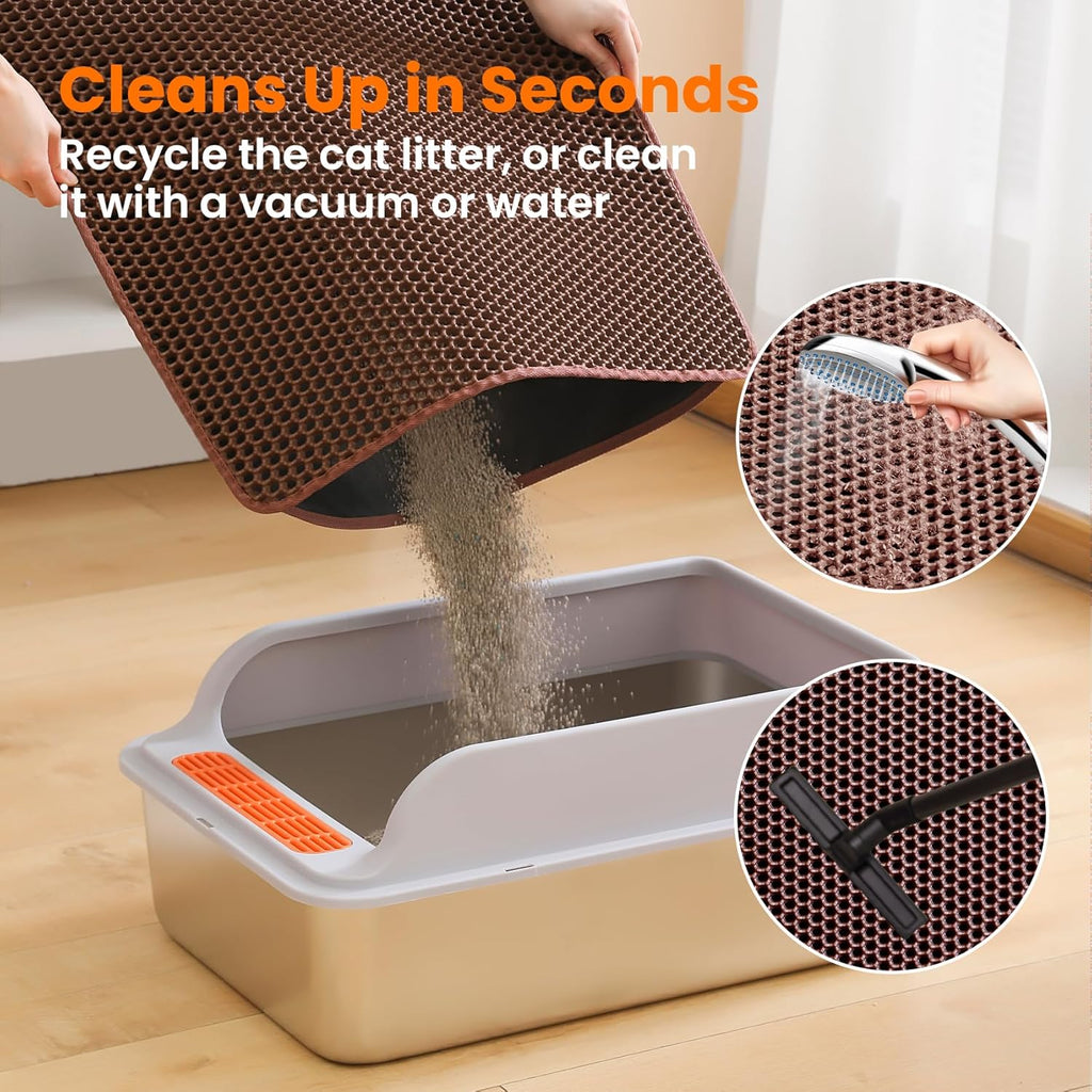 Jumbo Cat Litter Mat, 46x26 Inches Double Layer Honeycomb Litter Trapping Mat, Non Slip Waterproof Urine Proof Extra Large Cat Litter Box Mat, Kitten Supplies and Essentials, XXL, Brown