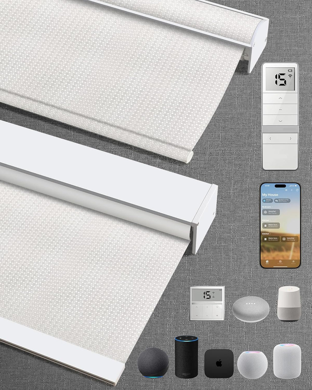 Kincmo Motorized Blinds with Remote,100% Blackout Motorized Roller Shades Work with Apple Homekit,Alexa,Google, Custom Electric Blinds with App,Voice Control (Groove White)