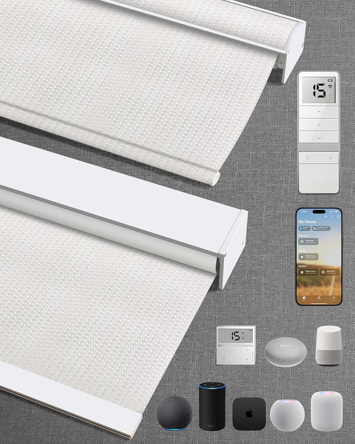 Kincmo Motorized Blinds with Remote,100% Blackout Motorized Roller Shades Work with Apple Homekit,Alexa,Google, Custom Electric Blinds with App,Voice Control (Groove White)